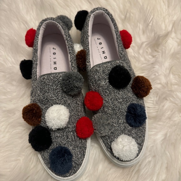 NEW❗️Joshua Sanders Grey Wool Blend Pom Pom Slip On Sneakers - Picture 3 of 9